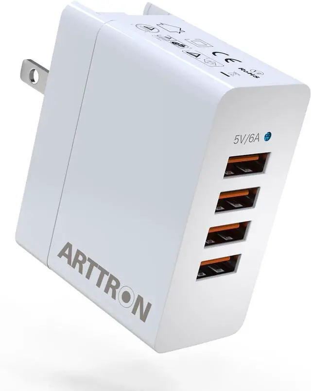 Main image of USB Wall Charger Adapter Arttron 30W 4-Port Foldable Wall Plug Multiport Charger for iPhone iPad Tablets Smartphones Home Office Use