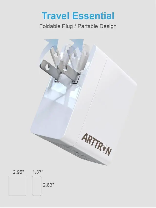 Alt view image 2 of 7 - USB Wall Charger Adapter Arttron 30W 4-Port Foldable Wall Plug Multiport Charger for iPhone iPad Tablets Smartphones Home Office Use