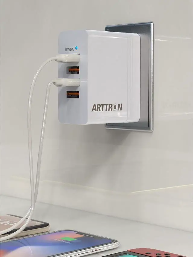 Alt view image 3 of 7 - USB Wall Charger Adapter Arttron 30W 4-Port Foldable Wall Plug Multiport Charger for iPhone iPad Tablets Smartphones Home Office Use