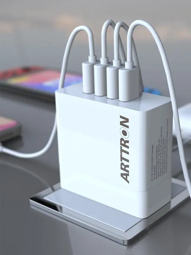 Alt view image 4 of 7 - USB Wall Charger Adapter Arttron 30W 4-Port Foldable Wall Plug Multiport Charger for iPhone iPad Tablets Smartphones Home Office Use