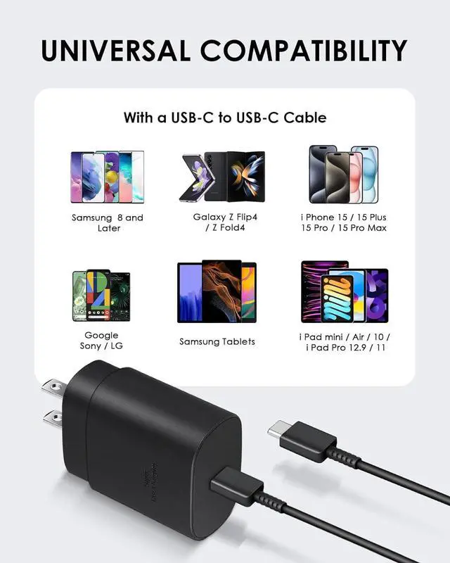 Alt view image 7 of 7 - 2 Pack USB C Charger 25W Type C Fast Charging with USB-C Charger Cable 6FT Android Phone Charge for Galaxy S24 Ultra/S23+/S22/S21/S20/Phone 16 15 Pro Max 16 15 Plus