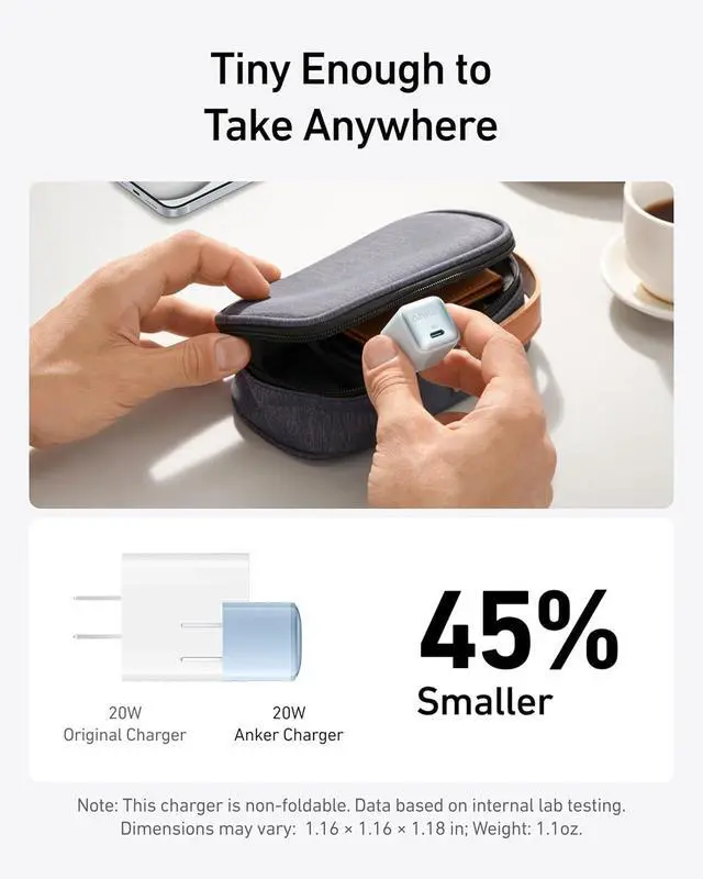 Alt view image 3 of 6 - USB C Charger Block 20W 511 Charger (Nano Pro) PIQ 3.0 Compact Fast Charger for iPhone 16/16 Plus/16 Pro/16 Pro Max 15/14/13 Series Galaxy Pixel 4/3 iPad (Cable Not Included)