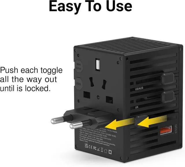 Alt view image 6 of 7 - WorldTravel 35W GaN 5-Port Wall Charger - Compact Universal Travel Adapter with 4 Plug Types (US/UK/EU/AU) for 200+ Countries - 4X USB-C & 1x USB-A Ports PD Fast Charging - Black