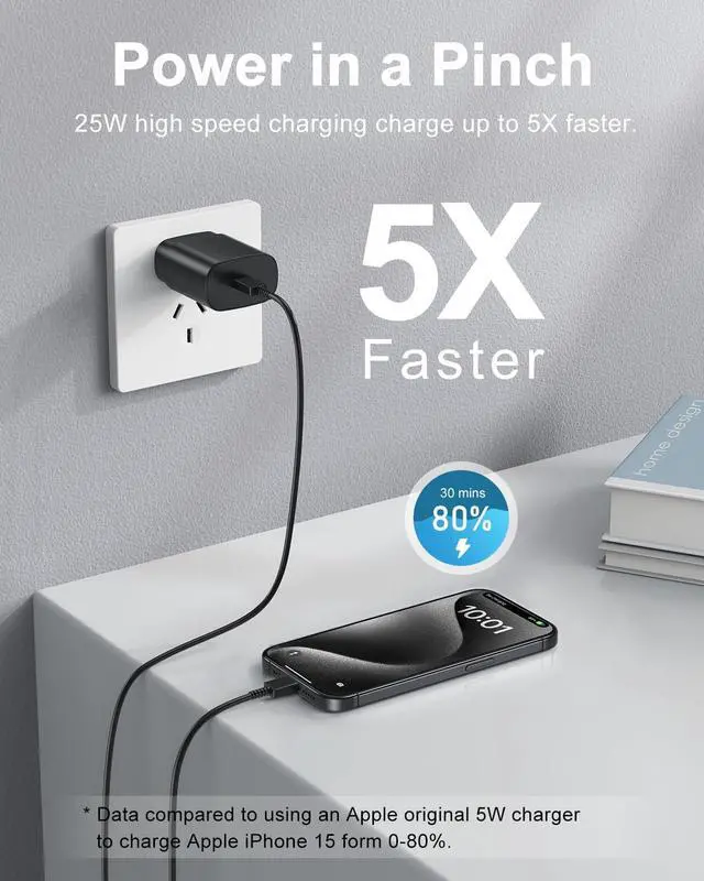 Alt view image 4 of 7 - Type C Charger Fast Charging USB C Charger Block 2-Pack 25W Phone Super Fast Charger with 6Ft USB-C Cable Compatible with iPhone 15/16/Plus/Pro/Pro Max Galaxy S25/S24/Plus/Ultra