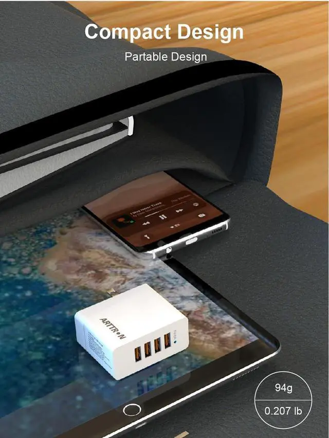 Alt view image 7 of 7 - USB Wall Charger Adapter Arttron 30W 4-Port Foldable Wall Plug Multiport Charger for iPhone iPad Tablets Smartphones Home Office Use
