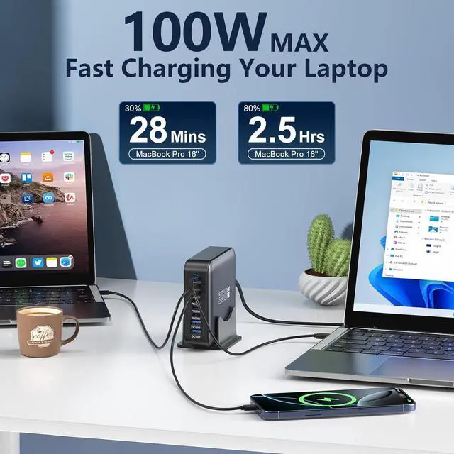 Alt view image 4 of 7 - 350W USB Fast Charging Station 8 Port USB C Multi Port Charger Block with PD 100W Fast Charging Station for Multiple Devices USB Charger Block Compatible iPhone Android Cell Phone Tablet iPad
