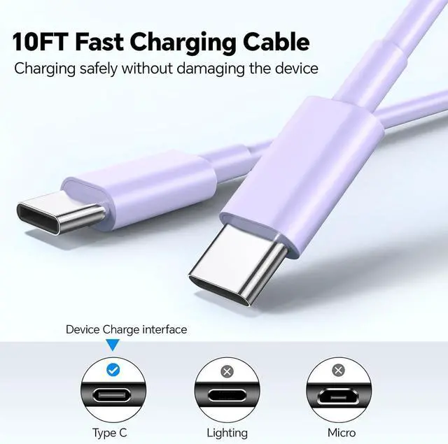 Alt view image 5 of 7 - 20W USB C Wall Charger Block Compatibile with Phone 15 16 Pro Charger Fast Charging with 10FT Long Type C Cable for Phone16/15 Pro Max 16Plus 15Plus I-Pad/Pad Pro/Air/Samsumg and More(Purple Red)