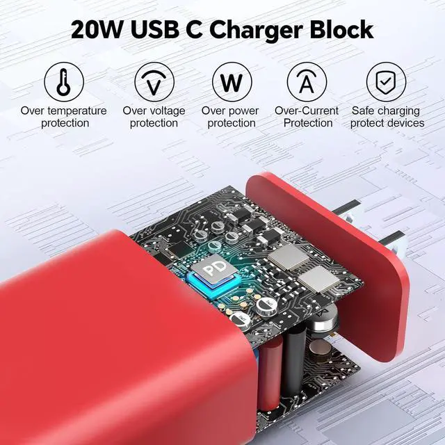 Alt view image 3 of 7 - 20W USB C Wall Charger Block Compatibile with Phone 15 16 Pro Charger Fast Charging with 10FT Long Type C Cable for Phone16/15 Pro Max 16Plus 15Plus I-Pad/Pad Pro/Air/Samsumg and More(Purple Red)