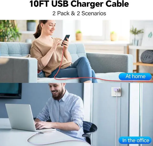 Alt view image 7 of 7 - 20W USB C Wall Charger Block Compatibile with Phone 15 16 Pro Charger Fast Charging with 10FT Long Type C Cable for Phone16/15 Pro Max 16Plus 15Plus I-Pad/Pad Pro/Air/Samsumg and More(Purple Red)