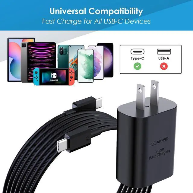 Alt view image 5 of 7 - Super Fast Charger Type C 25W PD USB C Wall Charger Fast Charging with 10FT Long Type C Charger Cable for  Galaxy S25/ S24/ S23/ S22/ S21 Plus/Ultra/ Note20