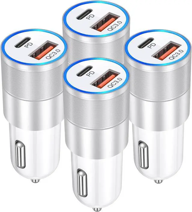 Main image of USB C Car Charger 4 Pack 2-Port 36W Fast Charging PD3.0&QC3.0 Fast Car Chargers Type C Cigarette Lighter Power Adapter Compatible for iPhone 16 15 14 13 12 Pro Max  Galaxy S25 S24 A35