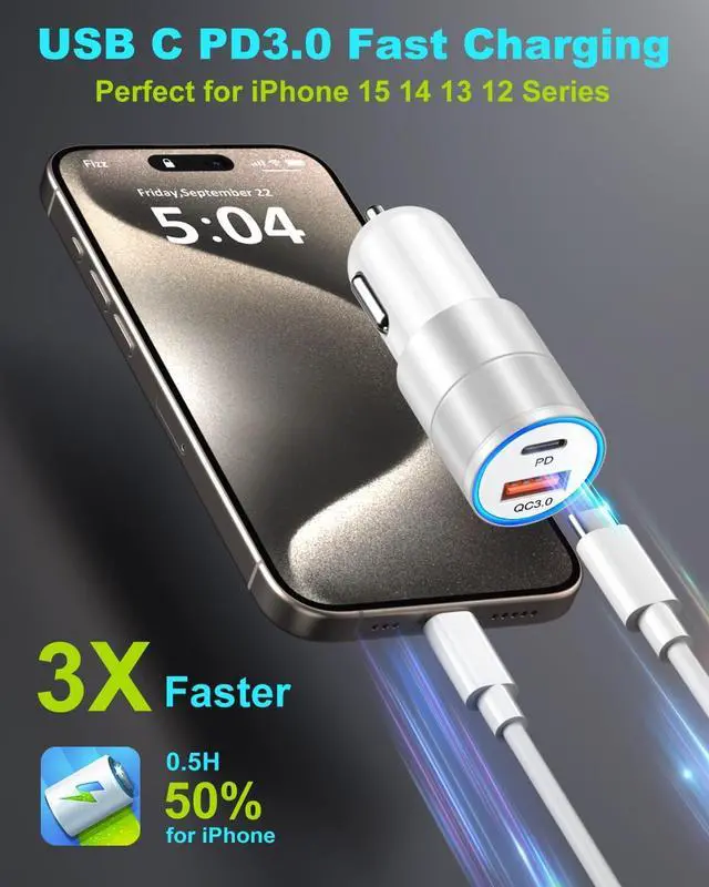 Alt view image 4 of 7 - USB C Car Charger 4 Pack 2-Port 36W Fast Charging PD3.0&QC3.0 Fast Car Chargers Type C Cigarette Lighter Power Adapter Compatible for iPhone 16 15 14 13 12 Pro Max  Galaxy S25 S24 A35