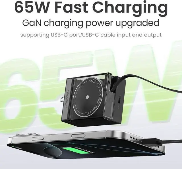 Alt view image 2 of 7 - Retractable 65W USB C Charger GaN Power Wall Charger with Retractable Cable 2 Devices PD Fast Charging for MacBook Pro/Air iPhone 16 Pixel Book iPad Pro Black