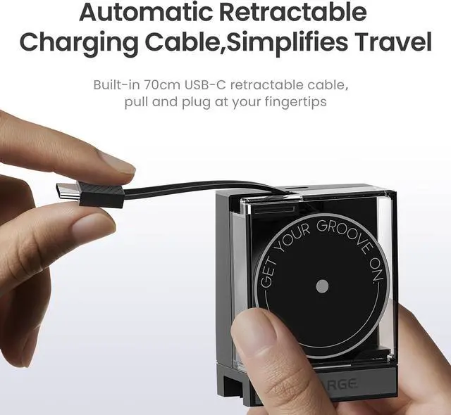 Alt view image 3 of 7 - Retractable 65W USB C Charger GaN Power Wall Charger with Retractable Cable 2 Devices PD Fast Charging for MacBook Pro/Air iPhone 16 Pixel Book iPad Pro Black