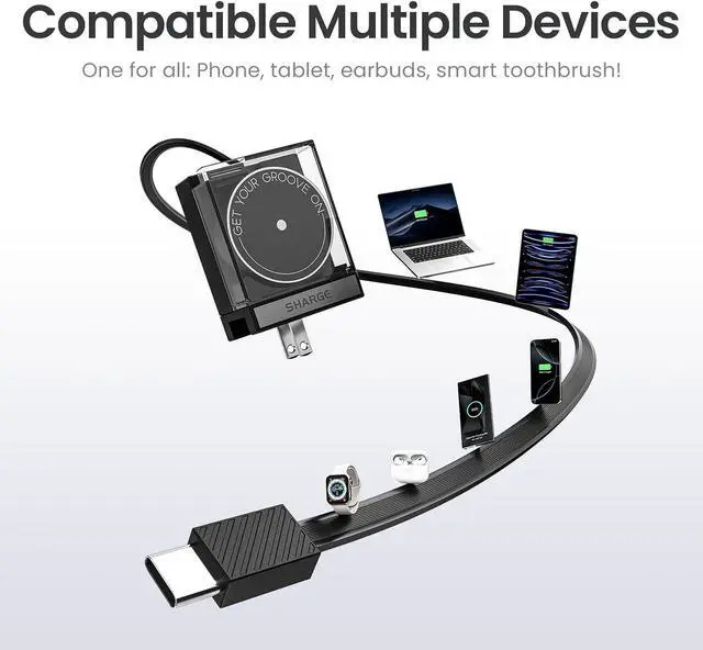 Alt view image 6 of 7 - Retractable 65W USB C Charger GaN Power Wall Charger with Retractable Cable 2 Devices PD Fast Charging for MacBook Pro/Air iPhone 16 Pixel Book iPad Pro Black