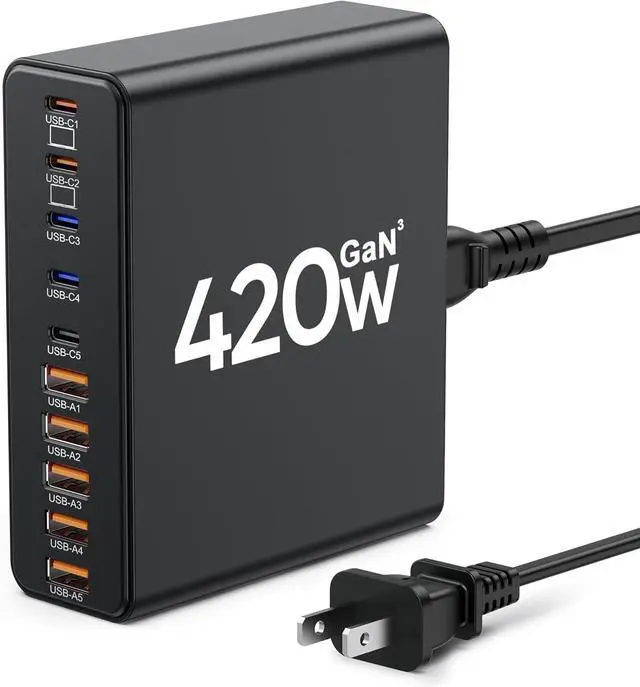 Main image of 420W USB C Charger Block,10-Port Charging Station GaN Fast Type & A Wall Adapter for MacBook Pro/Air,iPhone,iPad,Dell XPS, Galaxy(Black) by DT