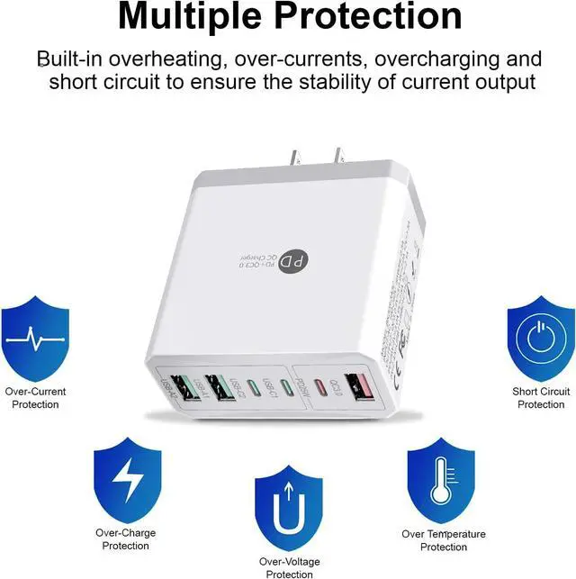 Alt view image 5 of 7 - USB C Charger Block:100W 6-Port Fast Charging Blocks Wall Charger Type C Charging Brick USB Cube Power Adapter for iPhone 16/15/14/13/12/11 Pro Max Cell Phones - Lightweight & Travel-Friendly Design