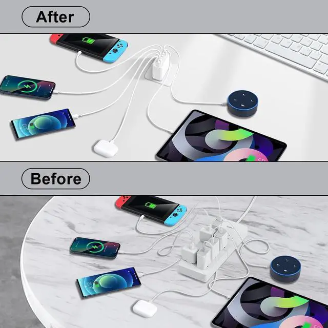 Alt view image 7 of 7 - USB C Charger Block:100W 6-Port Fast Charging Blocks Wall Charger Type C Charging Brick USB Cube Power Adapter for iPhone 16/15/14/13/12/11 Pro Max Cell Phones - Lightweight & Travel-Friendly Design