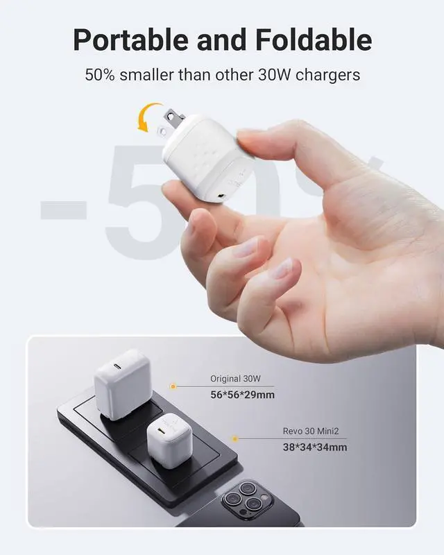 Alt view image 2 of 7 - 30W USB C Charger Slim Compact Fast Charger Block Foldable GaN Wall Charger USB-C Power Adapter for iPhone 15 14 13 12 11 Pro Max Galaxy S24 23 22 21 Note iPad Pro Pixel