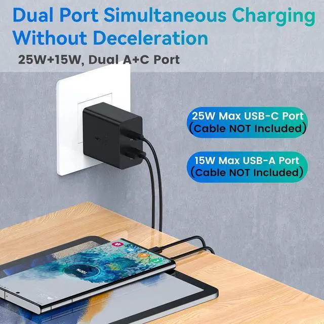 Alt view image 3 of 7 - USB C Charger Block 2 Pack 35W Dual Port Wall Charger QC PD3.0 USB C Fast Charging Block Type C Plug for Galaxy S23 S22 S21 Ultra/iPhone 15/14/13/12/11 and More USB C and USB A Devices (Black)
