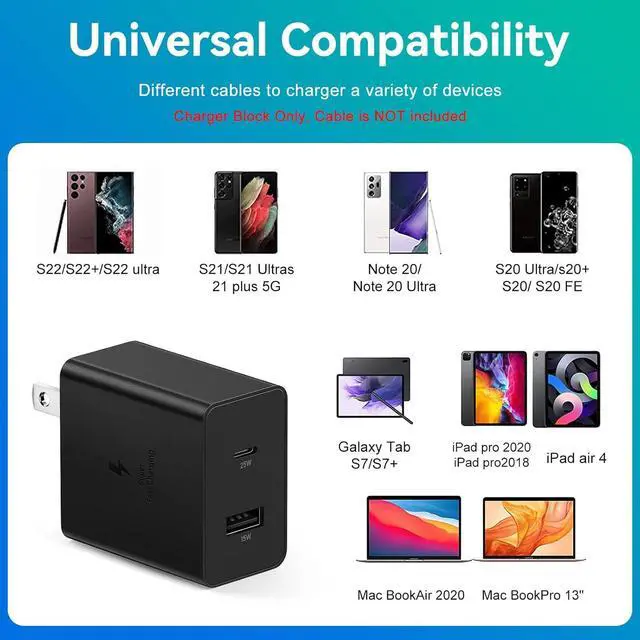 Alt view image 7 of 7 - USB C Charger Block 2 Pack 35W Dual Port Wall Charger QC PD3.0 USB C Fast Charging Block Type C Plug for Galaxy S23 S22 S21 Ultra/iPhone 15/14/13/12/11 and More USB C and USB A Devices (Black)