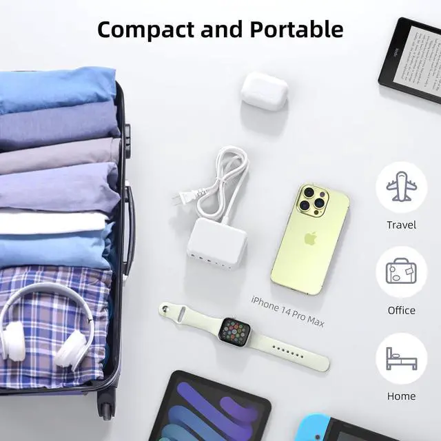 Alt view image 5 of 7 - USB C Charger Block 100W GaN 6 Port PD USB C QC USB A Wall Charger Adapter Plug Cube Super Fast Type C Charging Station Hub for iPhone 16 15 14 13 12 Pro Max iPad  Pixel 5ft Extension Cord