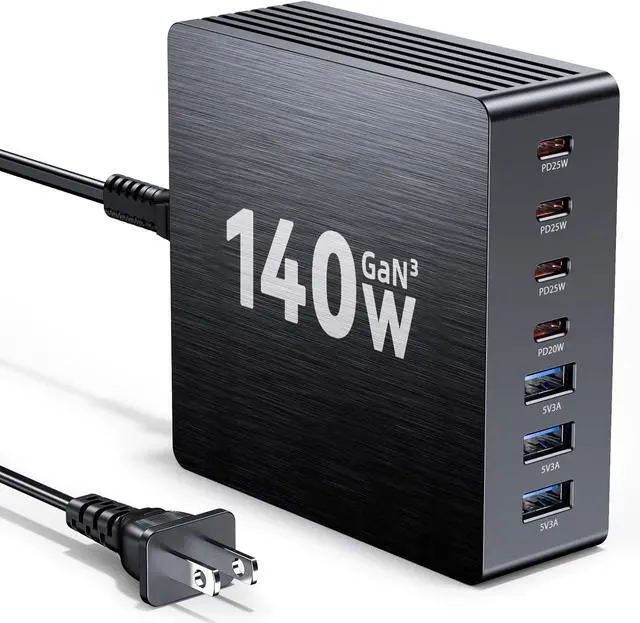Main image of 140W USB C Charger Block GaN III 7 Port Fast Charging Station PD 3.0 USB Wall Charger for Multiple Devices Portable Power Strip Laptop Charging Hub Travel Adapter for iPad iPhone  Android