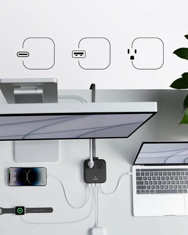 Alt view image 4 of 6 - Nano Charging Station(67W Max) 6-in-1 USB-C Power Strip for iPhone 16/15 and MacBook with Flat Plug and 5ft Thin Undetachable Extension Cord 2 AC 2 USB-A 2 USB-C for Home&Office