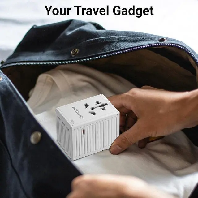 Alt view image 6 of 7 - WorldTravel 65W GaN 5-Port Wall Charger - Compact Universal Travel Adapter with 4 Plug Types (US/UK/EU/AU) for 200+ Countries - 4X USB-C & 1x USB-A Ports PD Fast Charging - White
