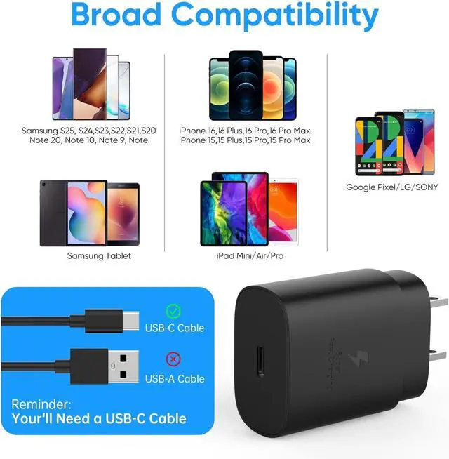 Alt view image 3 of 6 - USB C Charger Block 25W USBC Super Fast Charging Adapter for iPhone 16 15 14 13 Pro Max/ Galaxy S25 S24 Ultra S23 S22 S21 S20 Note20 Type C Wall Charger Cube Power Plug 2 Pack