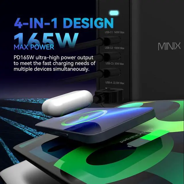 Alt view image 3 of 7 - 165W USB C Charger GaN II Charger PD3.1 Max 140W Turbo 4-Port Charging Adapter Fast Charging Station Compatible with MacBook Pro/iPad Air/iPhone15 14 13Pro Max/Galaxy S24 Ultra and More