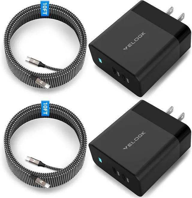 Main image of 2Port 45W USB-C Charger 2Pack 45W Super Fast Charger Type C Android Phone Charger Fast Charging Block for  Galaxy S25 Ultra/S25+/S24 Ultra/S23+/S22/S20 Ultra Tab S9 with 2X 10ft Type C Cord