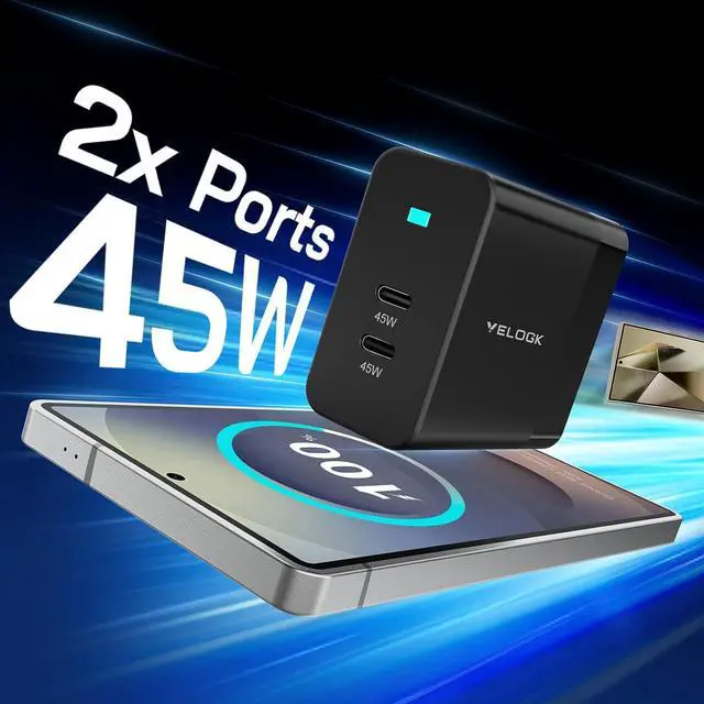 Alt view image 2 of 7 - 2Port 45W USB-C Charger 2Pack 45W Super Fast Charger Type C Android Phone Charger Fast Charging Block for  Galaxy S25 Ultra/S25+/S24 Ultra/S23+/S22/S20 Ultra Tab S9 with 2X 10ft Type C Cord