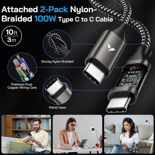 Alt view image 5 of 7 - 2Port 45W USB-C Charger 2Pack 45W Super Fast Charger Type C Android Phone Charger Fast Charging Block for  Galaxy S25 Ultra/S25+/S24 Ultra/S23+/S22/S20 Ultra Tab S9 with 2X 10ft Type C Cord