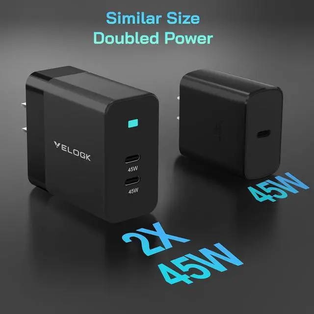 Alt view image 7 of 7 - 2Port 45W USB-C Charger 2Pack 45W Super Fast Charger Type C Android Phone Charger Fast Charging Block for  Galaxy S25 Ultra/S25+/S24 Ultra/S23+/S22/S20 Ultra Tab S9 with 2X 10ft Type C Cord