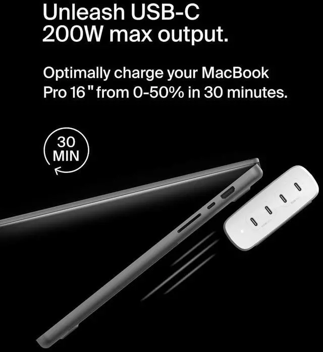 Alt view image 3 of 7 - BoostCharge Pro 4-Port USB-C GaN Wall Charger 200W Multi-Port Charger USB-C PD 3.1 Fast Charge + 5ft Power Cord - MacBook iPhone 16 iPad Galaxy S25 Google Pixel Nintendo Switch 2 - White