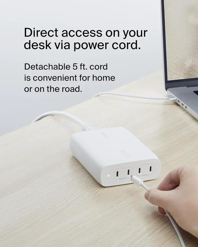 Alt view image 4 of 7 - BoostCharge Pro 4-Port USB-C GaN Wall Charger 200W Multi-Port Charger USB-C PD 3.1 Fast Charge + 5ft Power Cord - MacBook iPhone 16 iPad Galaxy S25 Google Pixel Nintendo Switch 2 - White