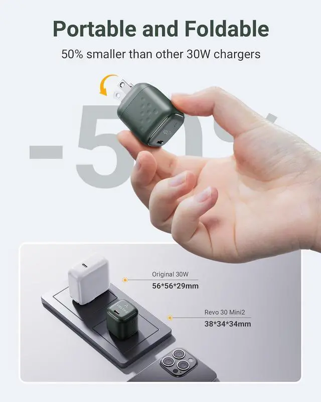 Alt view image 2 of 7 - 30W USB C Charger Slim Compact Fast Charger Block Foldable GaN Wall Charger USB-C Power Adapter for iPhone 15 14 13 12 11 Pro Max Galaxy S24 23 22 21 Note iPad Pro Pixel