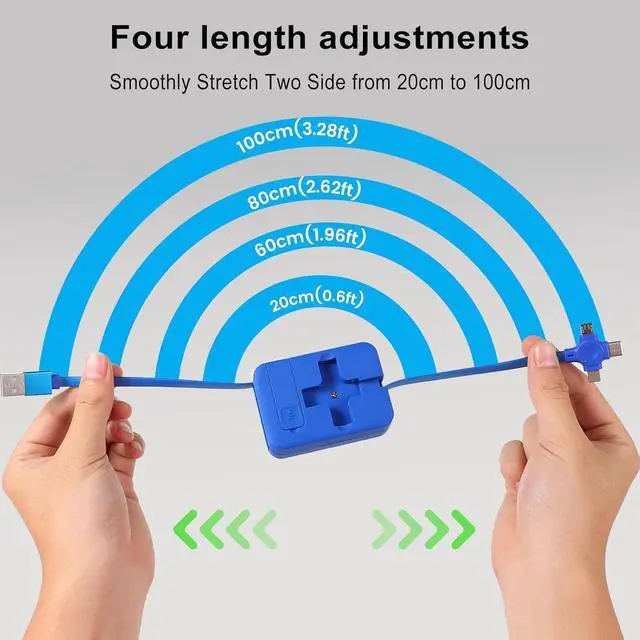 Alt view image 5 of 7 - 2Pack 3 in 1 Multi Charging Cord 3.28Ft/1M Retractable Multi Charger Cable with IP/USB C/Micro USB Phone Holder Multiple Fast Charging Cable for Cell Phones IP Android Tablets (Blue&Red)