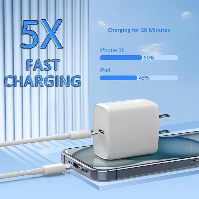 Alt view image 3 of 7 - USB C Charger Type C Fast Charging 2 Pack 25W Chargers Block with 2 Pack 6FT USB C to C Cable for iPhone 15 16 Pro Max/iPad/ Series and More