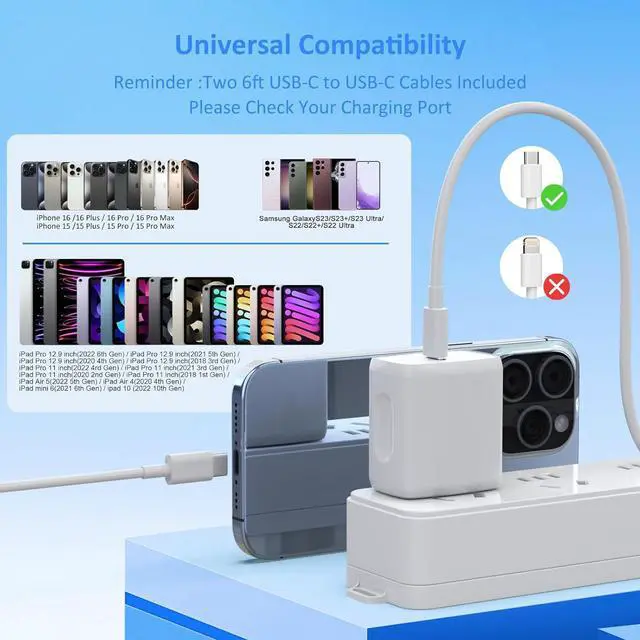 Alt view image 6 of 7 - USB C Charger Type C Fast Charging 2 Pack 25W Chargers Block with 2 Pack 6FT USB C to C Cable for iPhone 15 16 Pro Max/iPad/ Series and More