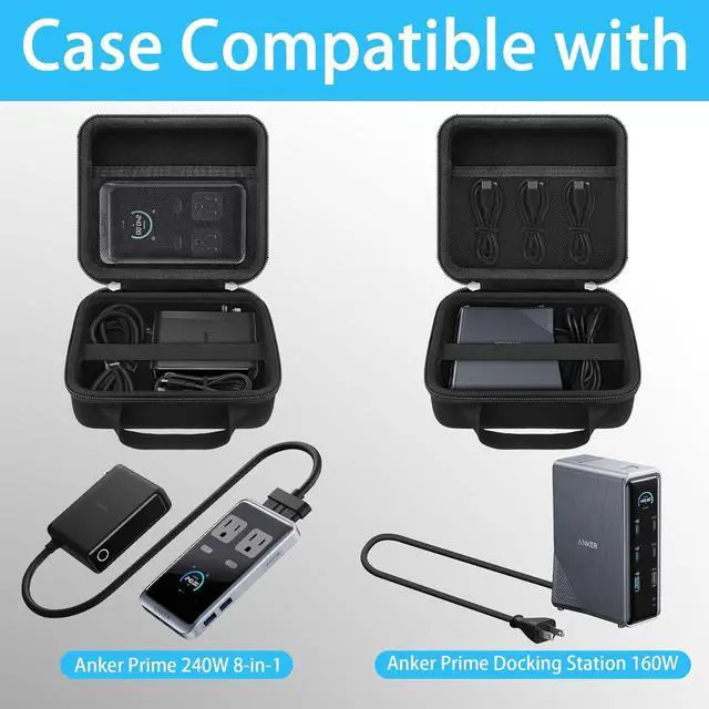 Alt view image 2 of 7 - Hard Protective Case for Anker Prime 240W 8-in-1 Charging Station/Anker Prime 160W 14-Port Docking Station Organizer Bag for Adapter and Other Accessories (Case Only)