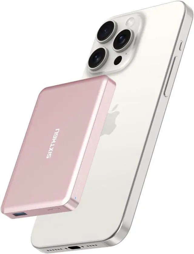 Main image of Magnetic Power Bank 10000mAh Wireless Portable Charger[Alloy-Made] S06 20W PD Fast Charging USB-C Compatible with iPhone 16/15/15 Pro/15 Pro Max/14/13/12 Series Pink