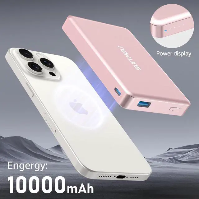 Alt view image 2 of 7 - Magnetic Power Bank 10000mAh Wireless Portable Charger[Alloy-Made] S06 20W PD Fast Charging USB-C Compatible with iPhone 16/15/15 Pro/15 Pro Max/14/13/12 Series Pink