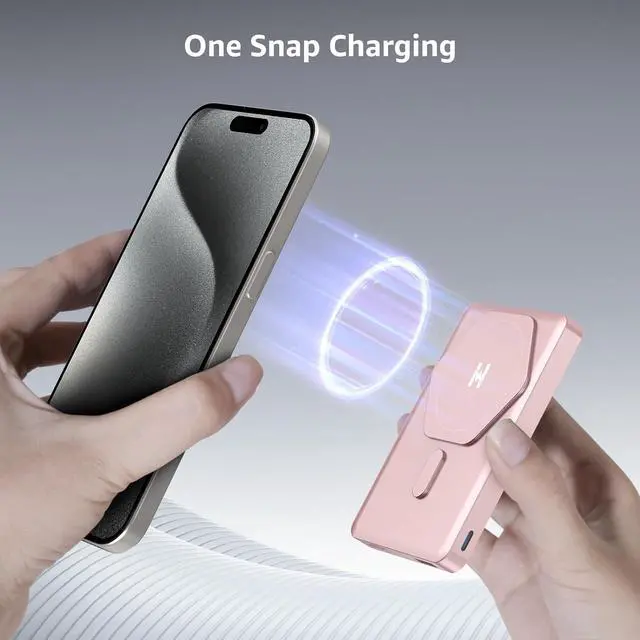 Alt view image 4 of 7 - Magnetic Power Bank 10000mAh Wireless Portable Charger[Alloy-Made] S06 20W PD Fast Charging USB-C Compatible with iPhone 16/15/15 Pro/15 Pro Max/14/13/12 Series Pink