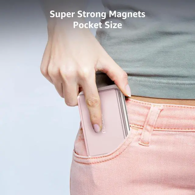 Alt view image 7 of 7 - Magnetic Power Bank 10000mAh Wireless Portable Charger[Alloy-Made] S06 20W PD Fast Charging USB-C Compatible with iPhone 16/15/15 Pro/15 Pro Max/14/13/12 Series Pink