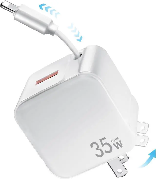 Main image of Retractable Wall Charger 35W Fast USB Chargers Block with Cables for iPhone 14/13/12/11 Pro MAX/XR/XS/8/7 iPad Portable Retractable Charger Wall Plug for Home Travel Office