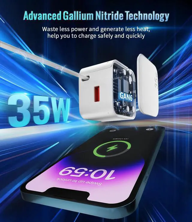 Alt view image 4 of 7 - Retractable Wall Charger 35W Fast USB Chargers Block with Cables for iPhone 14/13/12/11 Pro MAX/XR/XS/8/7 iPad Portable Retractable Charger Wall Plug for Home Travel Office