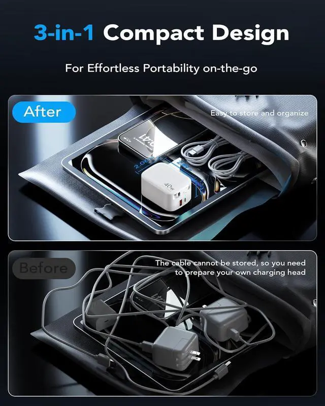 Alt view image 6 of 7 - Retractable Wall Charger 40W PD Fast USB Charger Block with Retractable Lightening Cables for iPhone Portable Adapter with Foldable Plug for iPhone14/13/12 iPad Air-Pods