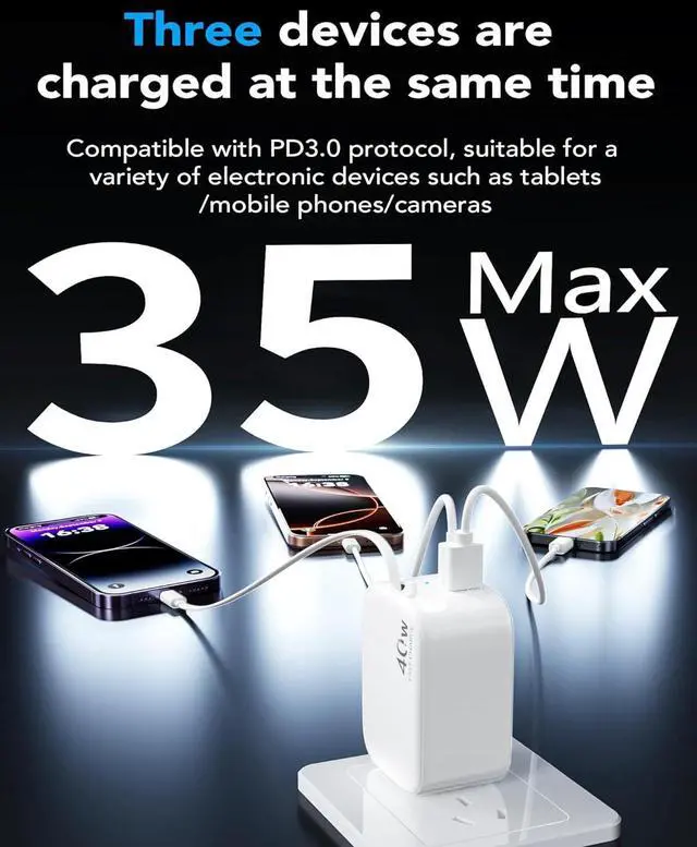 Alt view image 7 of 7 - Retractable Wall Charger 40W PD Fast USB Charger Block with Retractable Lightening Cables for iPhone Portable Adapter with Foldable Plug for iPhone14/13/12 iPad Air-Pods